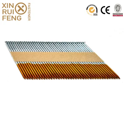 Tianjin Xinruifeng Factory 34 Graus D Head Paper Strip Nails Galvanized Framed Frame Nails para construção em madeira